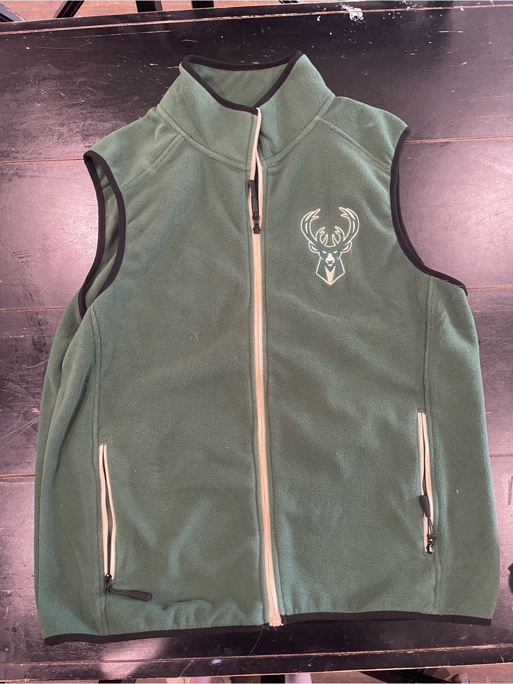 Green Milwaukee Bucks Fleece Vest with Deer Logo